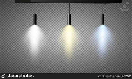 Set of colored searchlights on a transparent background. Bright lighting with spotlights. The searchlight is white, blue.. Set of colored searchlights on a transparent background. Bright lighting with spotlights. The searchlight is white, blue