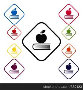 Set of colored square education icons, flat design
