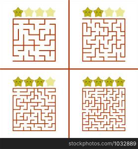 Set of colored square mazes for children. A puzzle game. Simple flat vector illustration isolated on white background. Set of colored square mazes for children. A puzzle game. Simple flat vector illustration isolated on white background.