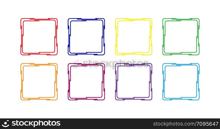 set of colored square outline frames of individual lines, flat design.