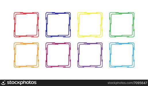 set of colored square outline frames of individual lines, flat design.