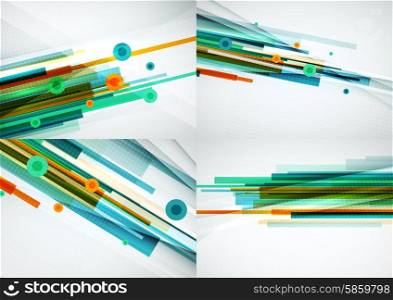 Set of colorful abstract backgrounds. Set of colorful abstract backgrounds. Overlapping color straight lines on light backdrop with art effects