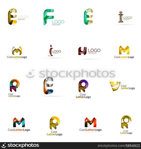 Set of colorful abstract letter corporate logos made of overlapping flowing shapes. Universal business icons for any idea or concept. Business, app, web design symbol template