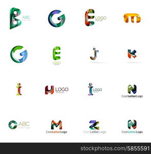 Set of colorful abstract letter corporate logos made of overlapping flowing shapes. Universal business icons for any idea or concept. Business, app, web design symbol template