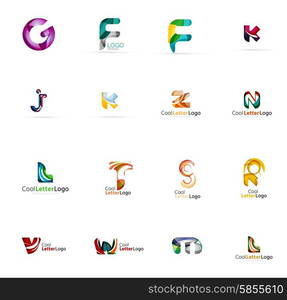 Set of colorful abstract letter corporate logos made of overlapping flowing shapes. Universal business icons for any idea or concept. Business, app, web design symbol template