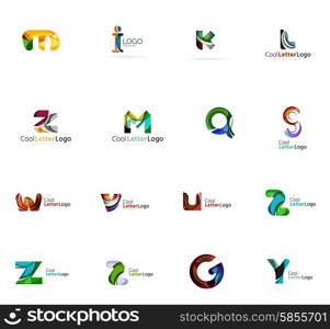 Set of colorful abstract letter corporate logos made of overlapping flowing shapes. Universal business icons for any idea or concept. Business, app, web design symbol template