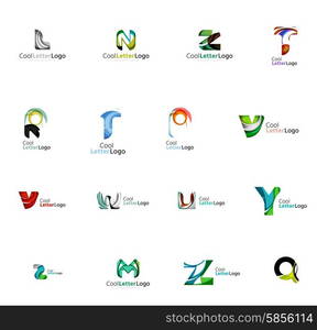 Set of colorful abstract letter corporate logos made of overlapping flowing shapes. Universal business icons for any idea or concept. Business, app, web design symbol template