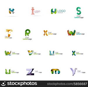 Set of colorful abstract letter corporate logos made of overlapping flowing shapes. Universal business icons for any idea or concept. Business, app, web design symbol template