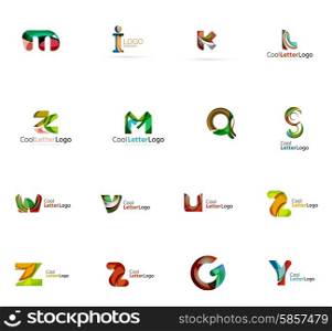 Set of colorful abstract letter corporate logos made of overlapping flowing shapes. Universal business icons for any idea or concept. Business, app, web design symbol template