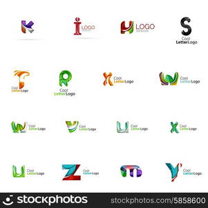 Set of colorful abstract letter corporate logos made of overlapping flowing shapes. Universal business icons for any idea or concept. Business, app, web design symbol template