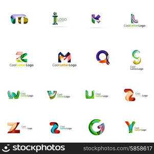 Set of colorful abstract letter corporate logos made of overlapping flowing shapes. Universal business icons for any idea or concept. Business, app, web design symbol template