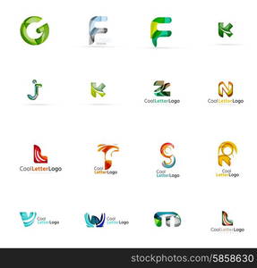 Set of colorful abstract letter corporate logos made of overlapping flowing shapes. Universal business icons for any idea or concept. Business, app, web design symbol template