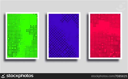 Set of colorful backgrounds with halftone pattern. Retro design for flyer, poster, brochure cover, typography or other printing products. Vector illustration.. Set of colorful backgrounds with halftone pattern. Retro design for flyer, poster, brochure cover, typography or other printing products