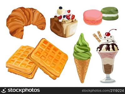 Set of colorful cartoon bakery and dessert. Vector illustration.