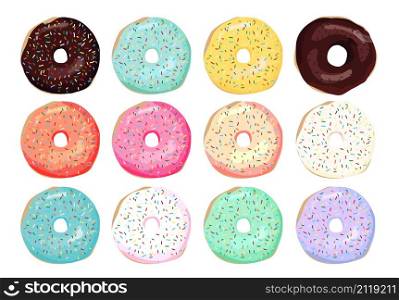 Set of colorful cartoon donut isolated for your design. Vector illustration.