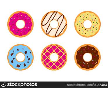 Set of colorful donuts glazed sweet sugar icing isolated on a white background