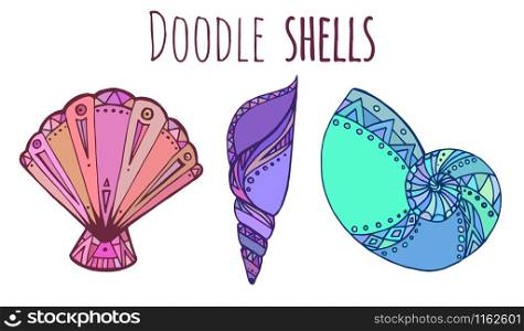 Set of colorful Doodle illustration of seashell for your creativity. Set of colorful Doodle illustration of seashell for your creativ
