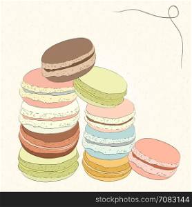 Set of colorful doodle macaroon. Sketch macaroon. Macaroons handmade. Objects for design. French dessert. Cute macaroon with doodles. Vector illustration.