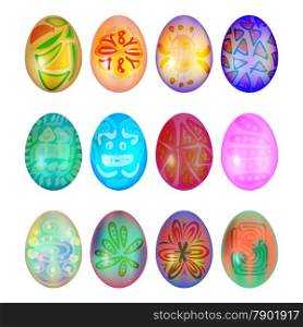 Set of colorful easter egg on white background