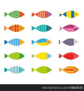 Set of colorful fishes. Vector illustration. Cartoon style. Sea life illustrations.