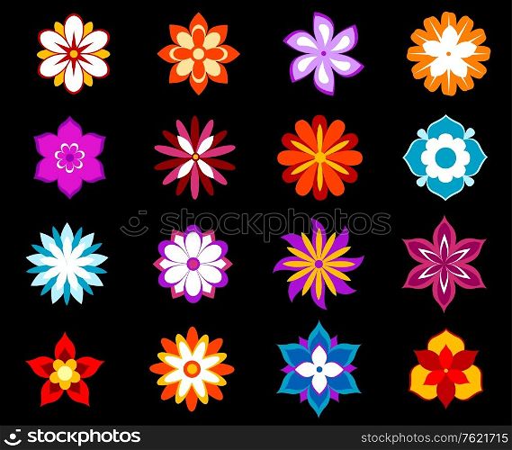 Set of colorful flowers and blossoms isolated on background for design