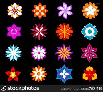 Set of colorful flowers and blossoms isolated on background for design