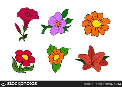 Set of colorful flowers. Simple flat design.