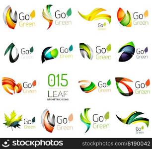 Set of colorful geometric leaves created with flowing wavy elements. Set of colorful geometric leaves created with flowing wavy elements. Vector illustration