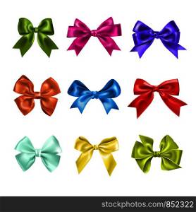 Set of colorful gift bows with ribbons. Decoration for a gift. Vector illustration.. Set of colorful gift bows with ribbons. Decoration for a gift.