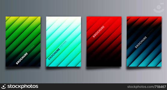 Set of colorful gradient cover with line shadows design for flyer, poster, brochure template, typography or other printing products. Vector illustration.. Set of colorful gradient cover with line shadows design for flyer, poster, brochure template, typography or other printing products