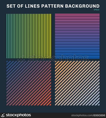 Set of colorful lines pattern background and texture. Minimal covers design and cool halftone gradients. Vector illustration