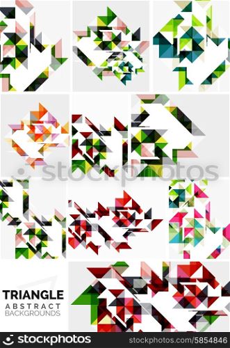 Set of colorful modern triangle pattern backgrounds. Set of colorful modern triangle pattern backgrounds. Colorful geometric shapes with white elements