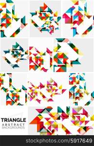 Set of colorful modern triangle pattern backgrounds. Set of colorful modern triangle pattern backgrounds. Colorful geometric shapes with white elements