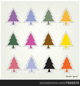 set of colorful pine trees sign , happy holiday ,vector illustration.