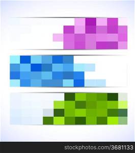 Set of colorful pixelated banners. Abstract illustration