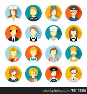 Set of colorful profession people flat style icons in circles with long shadows vector illustration