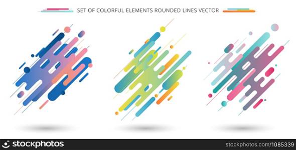 Set of colorful rounded lines shapes in diagonal rhythm dynamic composition on white background. Vector illustration