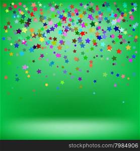 Set of Colorful Stars on Green Background. Starry Pattern. Set of Colorful Stars