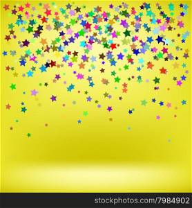 Set of Colorful Stars on Yellow Background. Starry Pattern. Set of Colorful Stars