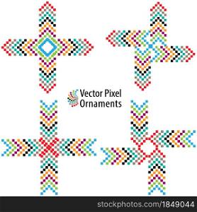Set of colorful vector pixel like creative ornaments for artwork embellishment . Vector pixel like ornament collection