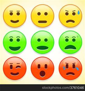 Set of colourful emoticon icons, vector illustration