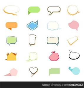 Set of comic bubbles and elements in different style on white background cartoon design style. Set of comic bubbles and elements