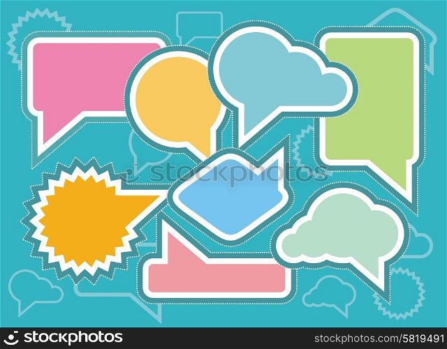 Set of comic bubbles and elements with on stylish background cartoon design style