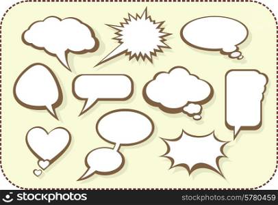 Set of comic bubbles and elements with shadows on stylish background cartoon design style