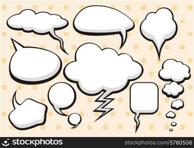 Set of comic bubbles and elements with shadows on stylish background cartoon design style