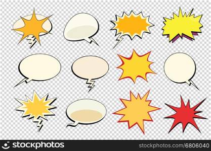 Set of comic bubbles isolated. Pop art retro vector illustration. The square background transparency. Set of comic bubbles isolated