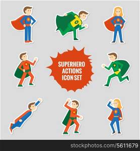 Set of comic character superheroes full body in sticker style vector illustration