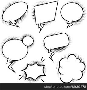Set of comic style speech balloons. Design elements for poster, banner, card. Vector illustration