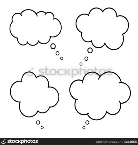 Set of comic style speech bubbles. Empty thinking clouds on white background. Dreams concept. Box for chat. Fun balloon design. Collection of communicate elements. Cartoon idea. Dialogs icon. Vector. Set of comic style speech bubbles. Empty thinking clouds on white background. Dreams concept. Box for chat. Fun balloon design. Collection of communicate elements. Cartoon idea. Dialogs icon. Vector.