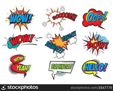 Set of Comic Text, Pop Art style. Comic speech bubbles for different emotions and sound effects. Vector illustration.